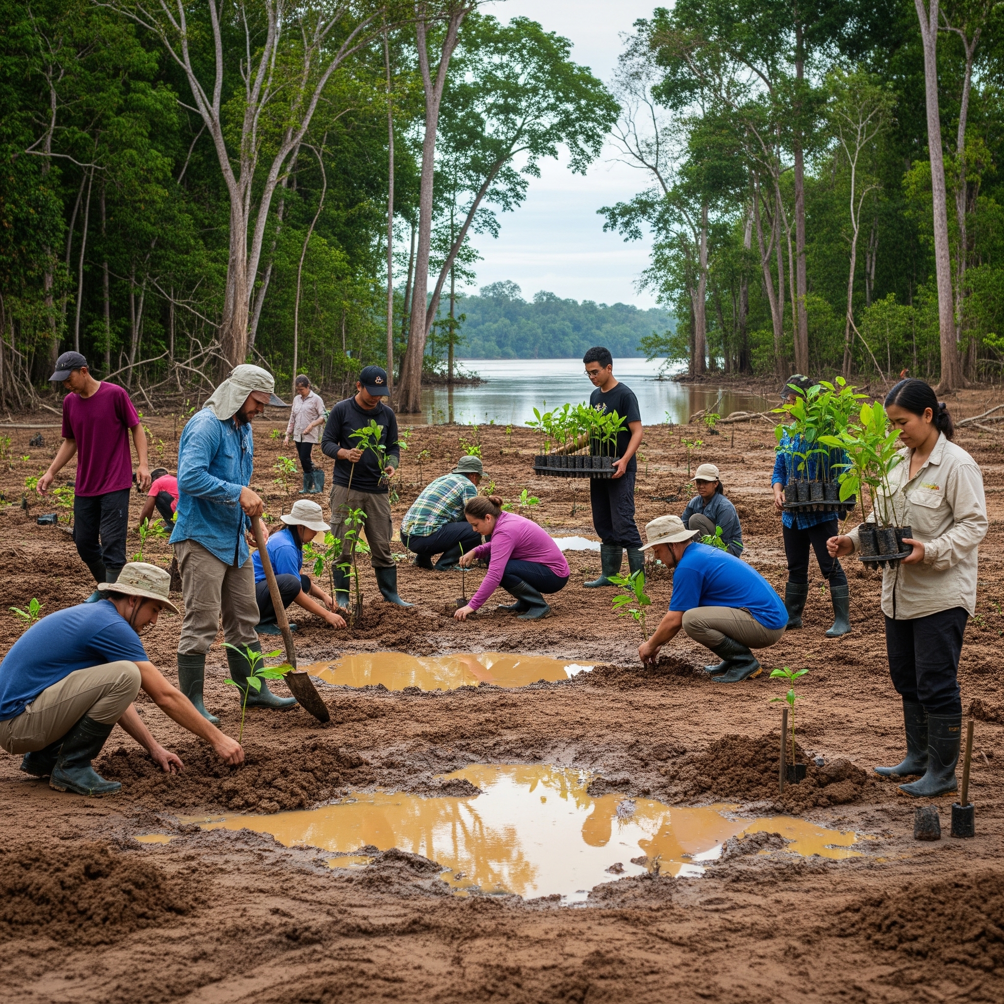 Reforestation efforts in a forest