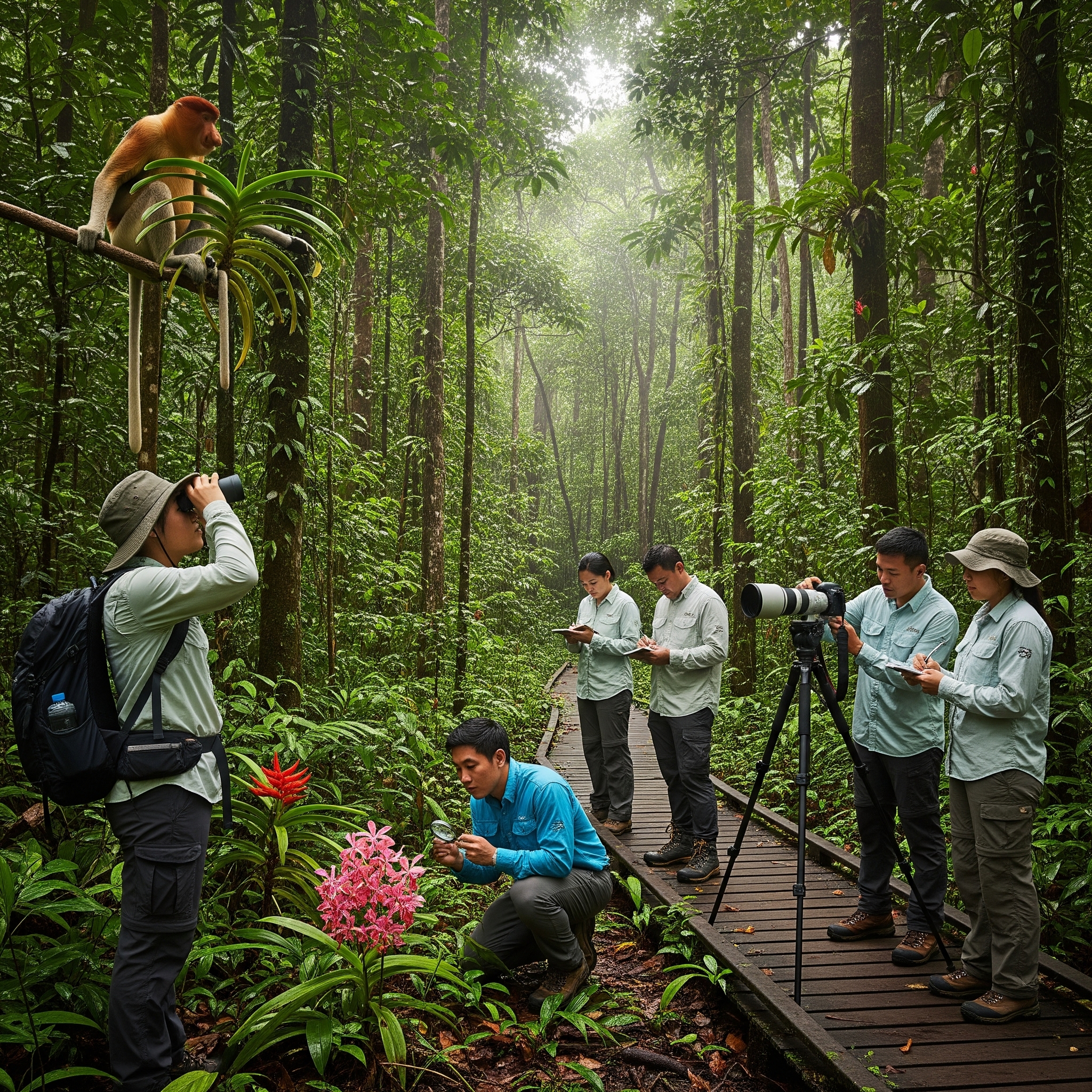 A group of people working together in a natural environment